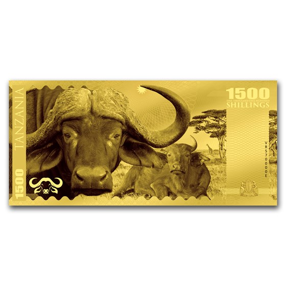 2018 Tanzania 1 gram Gold Big Five Buffalo Foil Gold Note 2018 Tanzania 1 gram Gold Big Five Buffalo Foil Gold Note